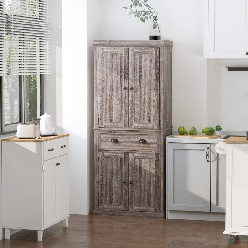 Dark Wood Grain Freestanding Kitchen Storage Cabinet, 184cm Tall