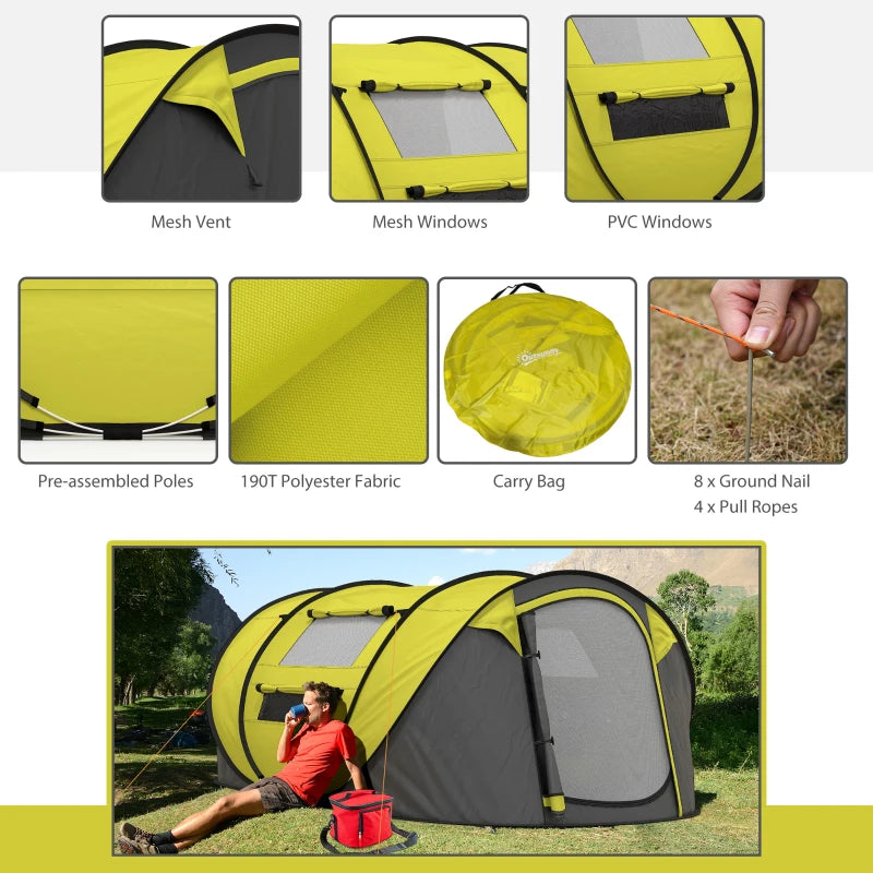 Yellow 4-5 Person Pop-up Waterproof Camping Tent with Windows