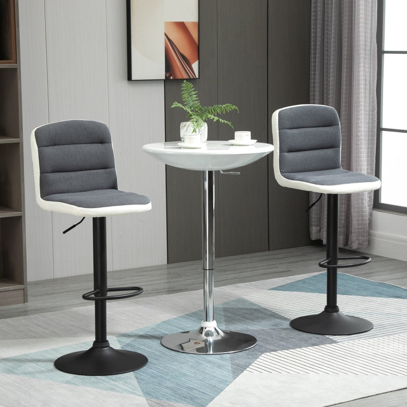 Dark Grey Fabric and Faux Leather Swivel Bar Stools Set of 2