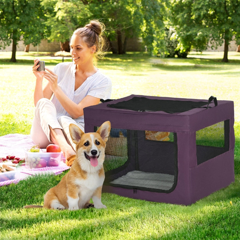 Purple Pet Carrier with Cushion for Small & Medium Dogs - 80cm