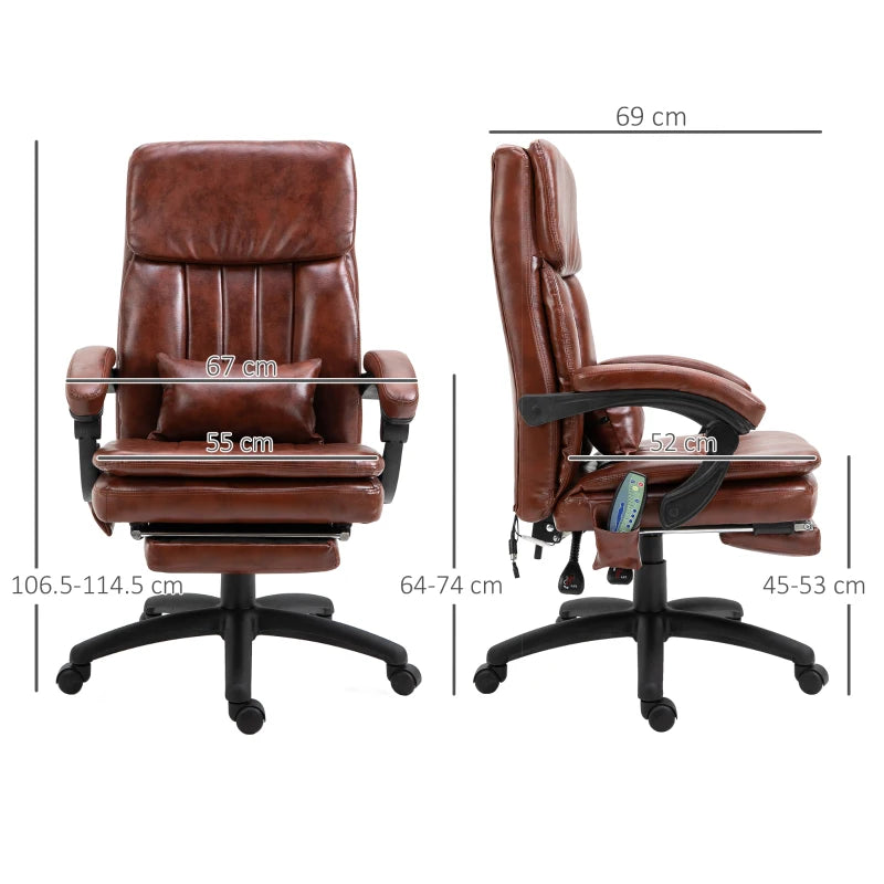 Brown Massage Office Chair with Footrest & Reclining Back