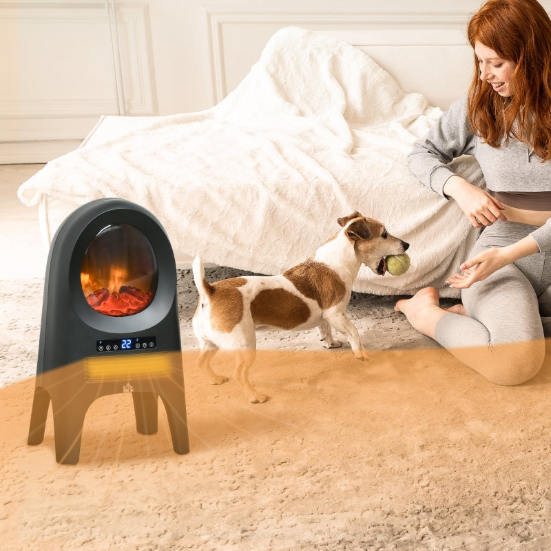 Black Ceramic Electric Space Heater with Realistic Flame Effect