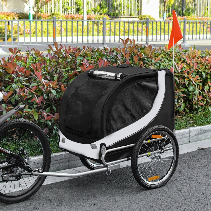 Steel Dog Bike Trailer Pet Carrier for Bicycle - White/Black