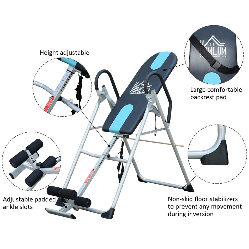 Black Foldable Gravity Inversion Table for Back Therapy and Home Fitness