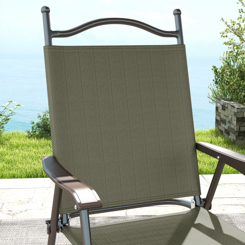 Dark Brown Folding Garden Chairs with Mesh Seats - Set of 2