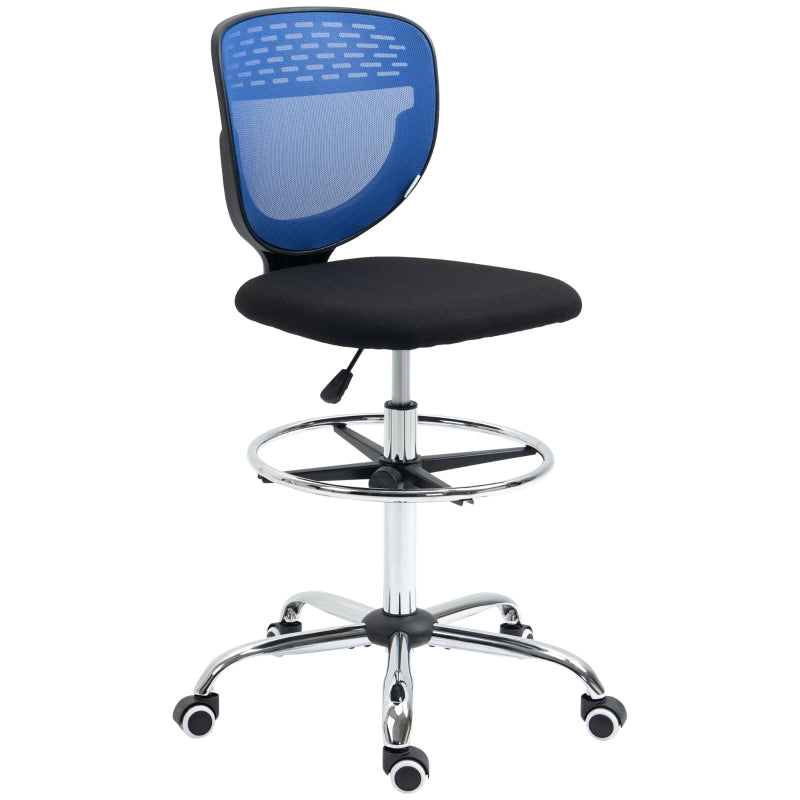 Dark Blue Mesh Drafting Chair with Lumbar Support