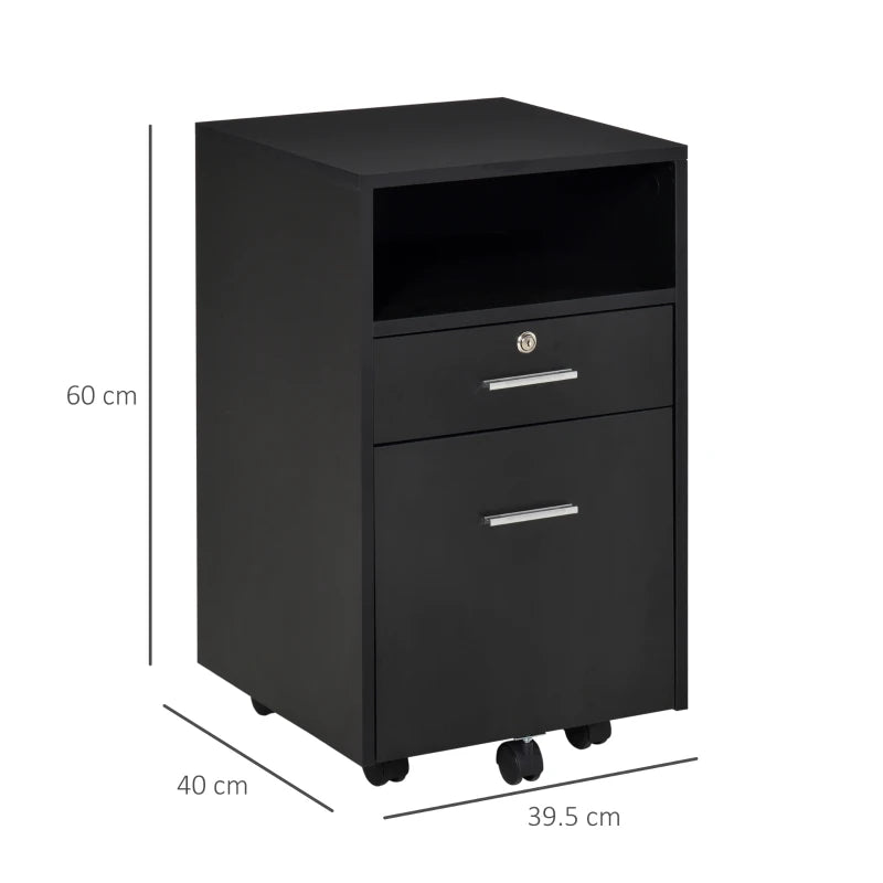 Black 2-Drawer Lockable Filing Cabinet on Wheels