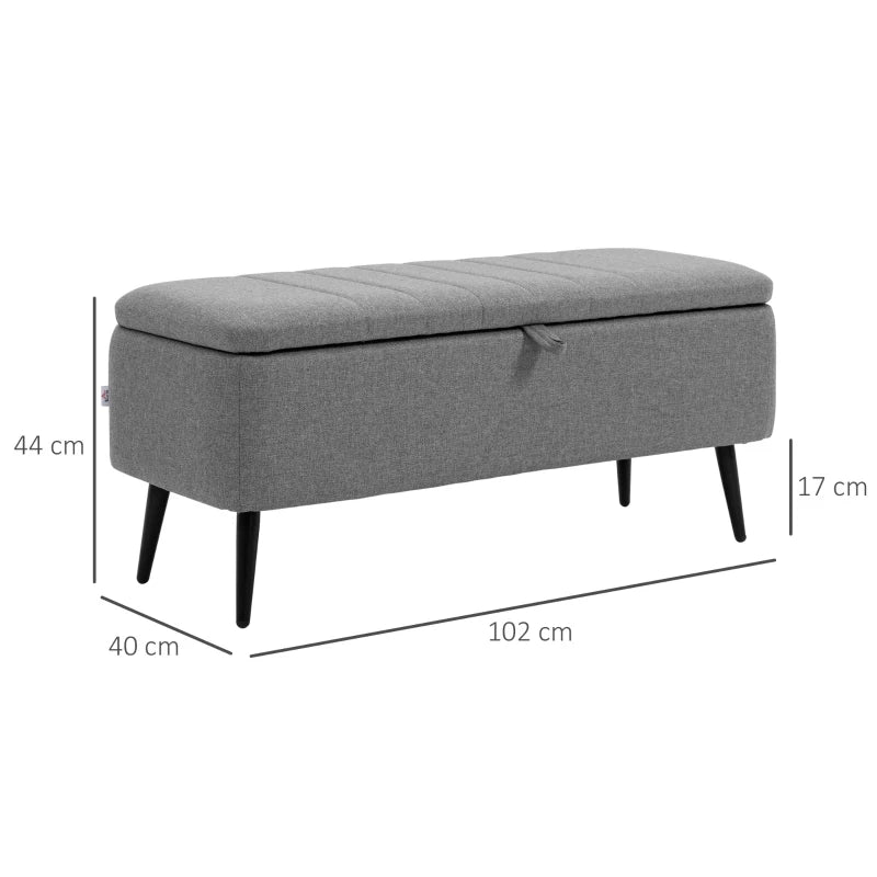 Grey Rectangular Upholstered Storage Ottoman Bench