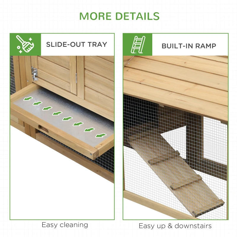 Small Wood Chicken Coop with Run and Nesting Box - 150.5 x 54 x 87cm, Natural