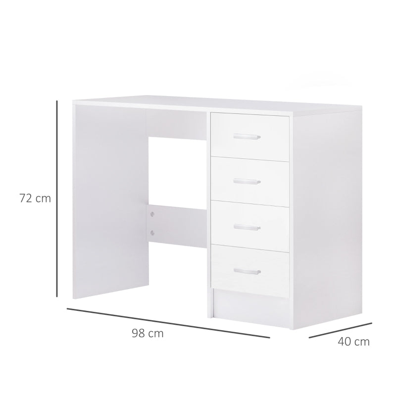 White High Gloss Computer Desk with Drawers