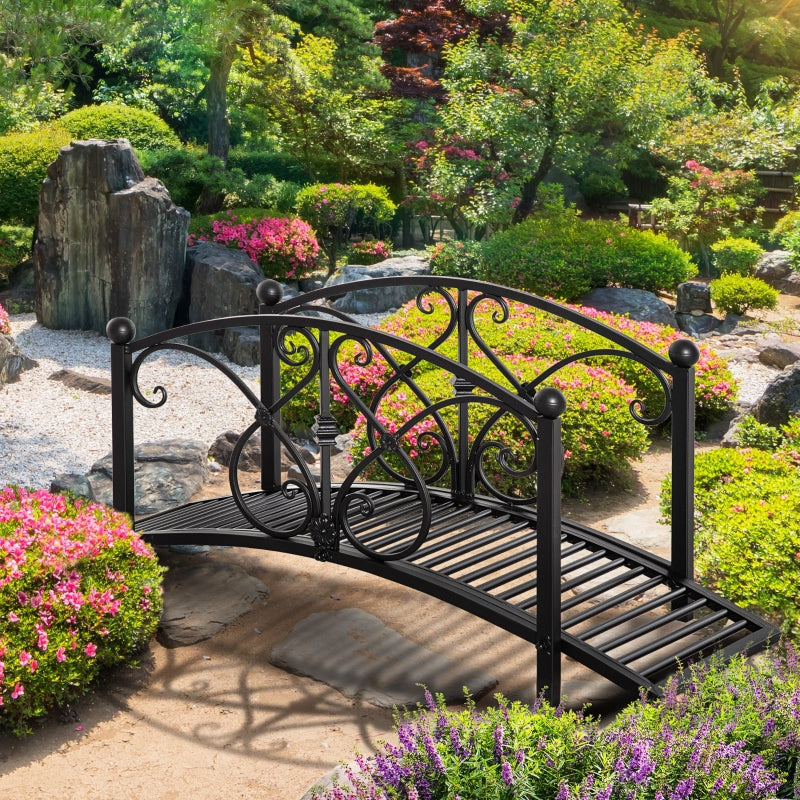 Black Garden Bridge with Safety Railings for Backyard Creek