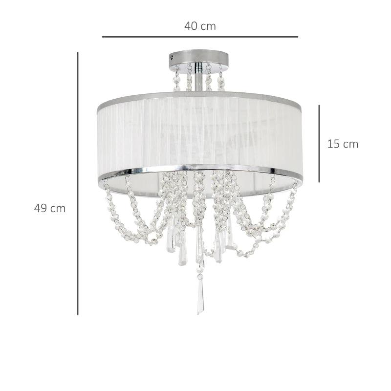 White Fabric Chandelier with Crystal Pendants for Home Decor