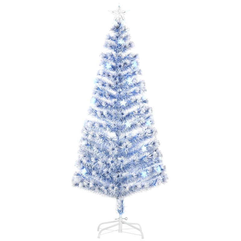 6ft Pre-Lit White Blue Fibre Optic Christmas Tree with LED Lights