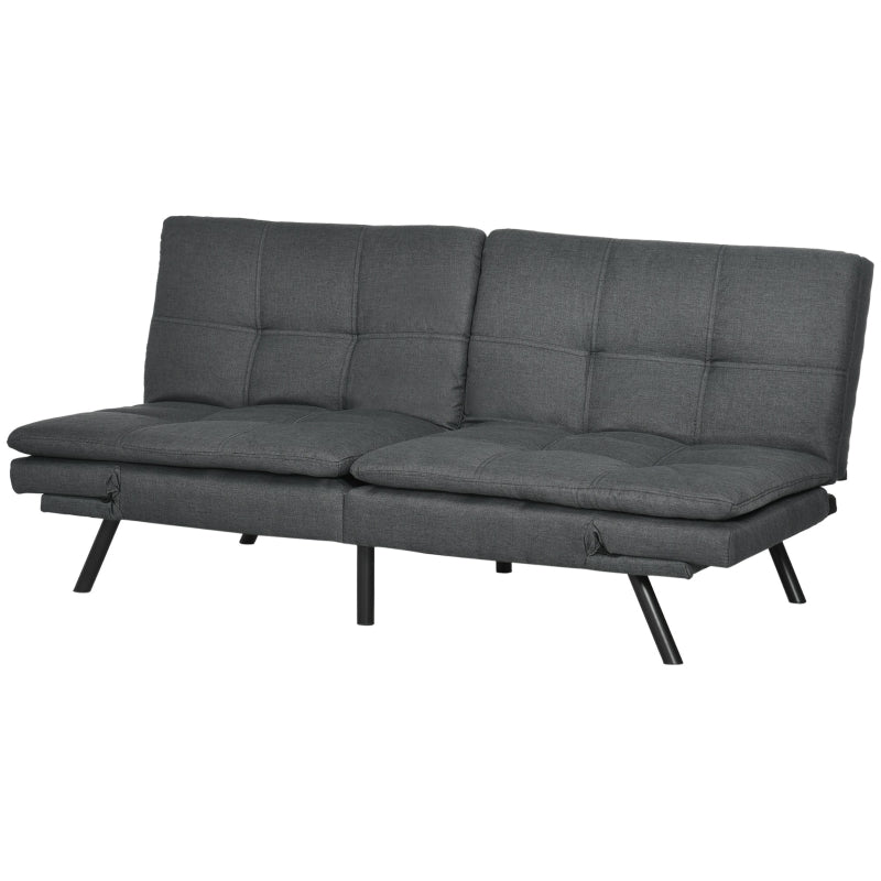Grey Tufted 3 Seater Sofa Bed with Adjustable Armrests and Backrest