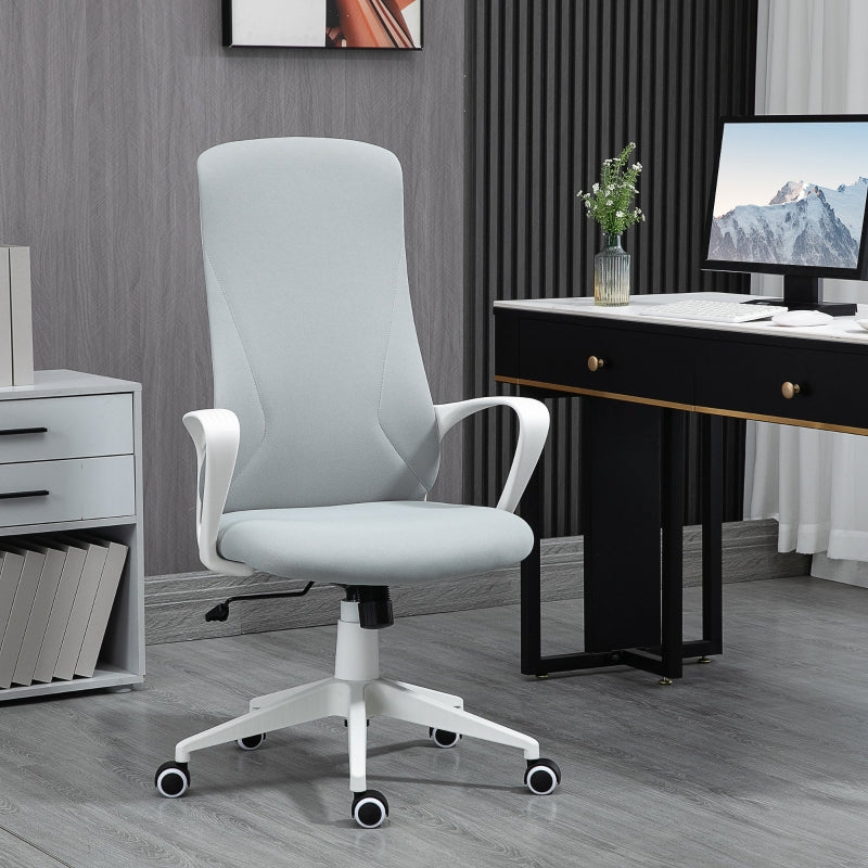 Light Grey High Back Fabric Office Chair with Armrests & Swivel Wheels