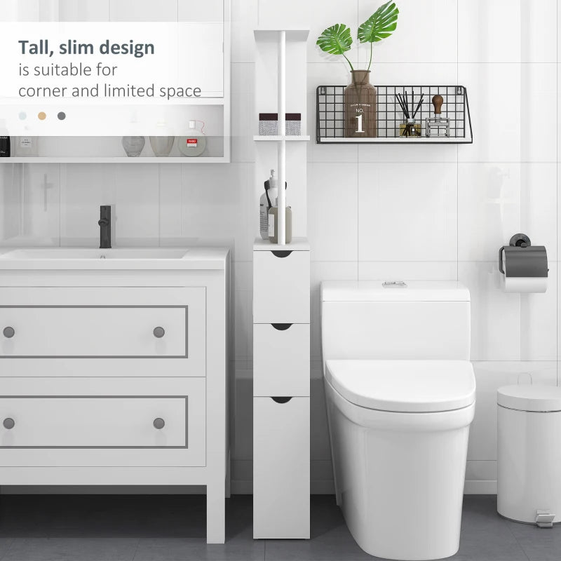 White Slim Bathroom Storage Cabinet with Drawers and 2-Tier Shelf