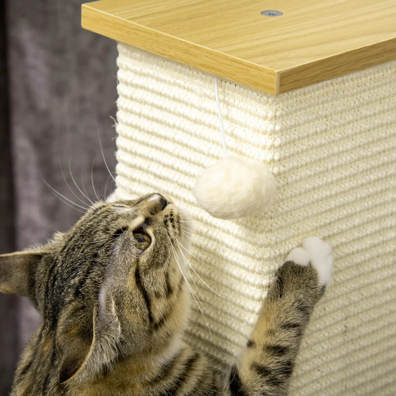 White 80cm Cat Scratching Post with Toy Ball and Sisal Rope