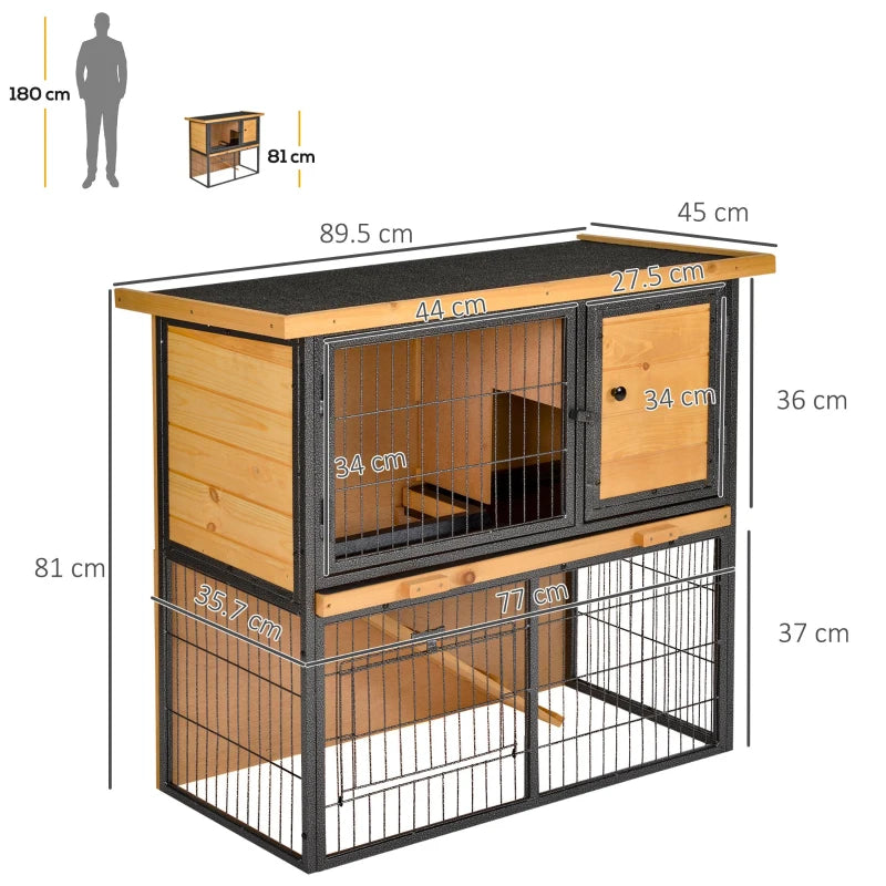 Small Pet Outdoor Hutch with Ramp and Roof, Light Yellow