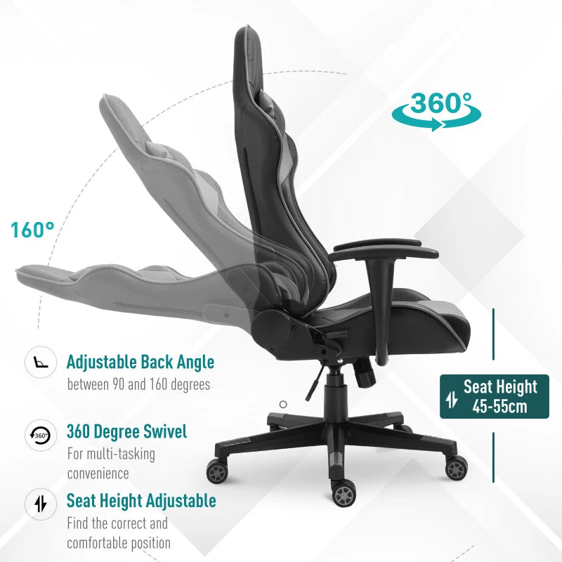 Black High Back Gaming Chair with Head Pillow and Lumbar Support