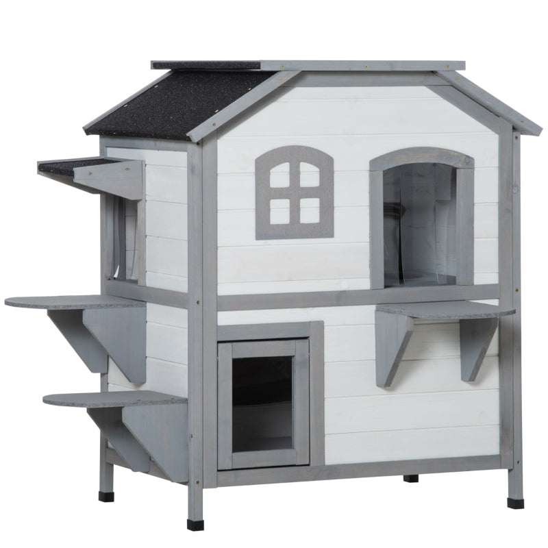 White 2-Storey Wooden Cat Enclosure with Escape Door