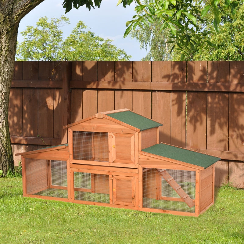 Wooden Outdoor Rabbit Hutch with Run, Large, 215 x 63 x 97 cm, Brown