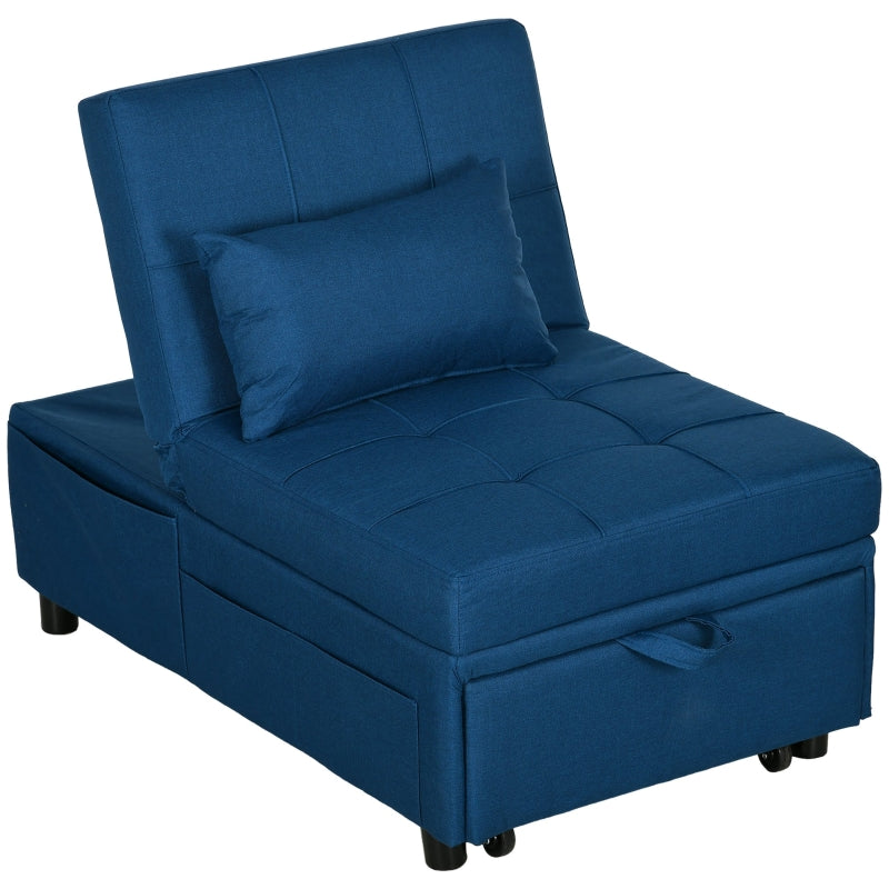 Blue Convertible Chair Bed with Adjustable Backrest and Side Pocket