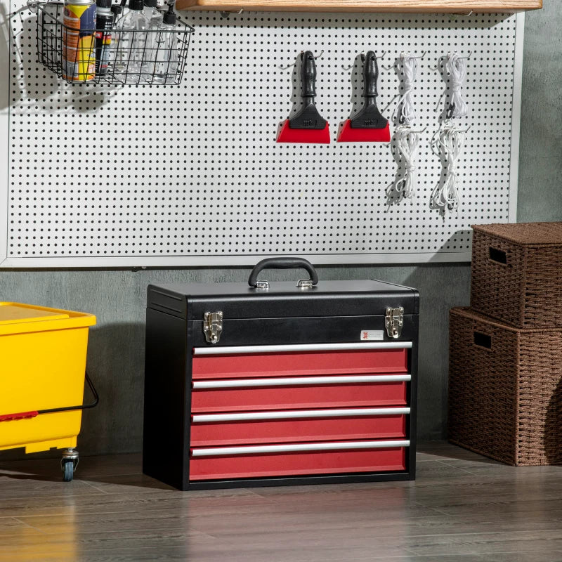 Black 4-Drawer Lockable Metal Tool Chest with Ball Bearing Runners