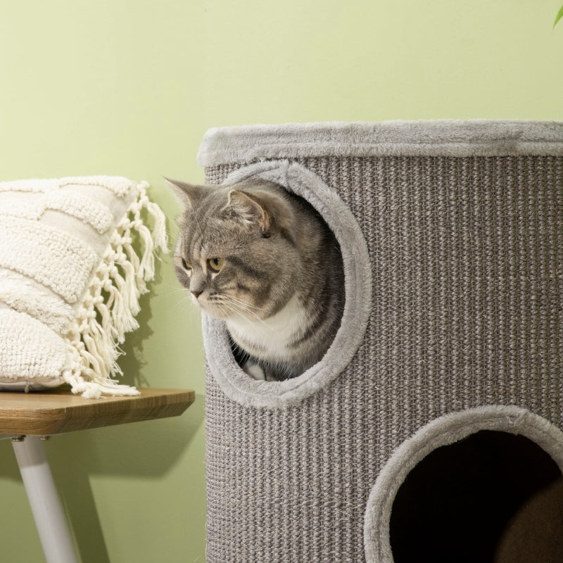 Light Grey Cat Climbing Frame with Sisal Cover and Cozy Platform