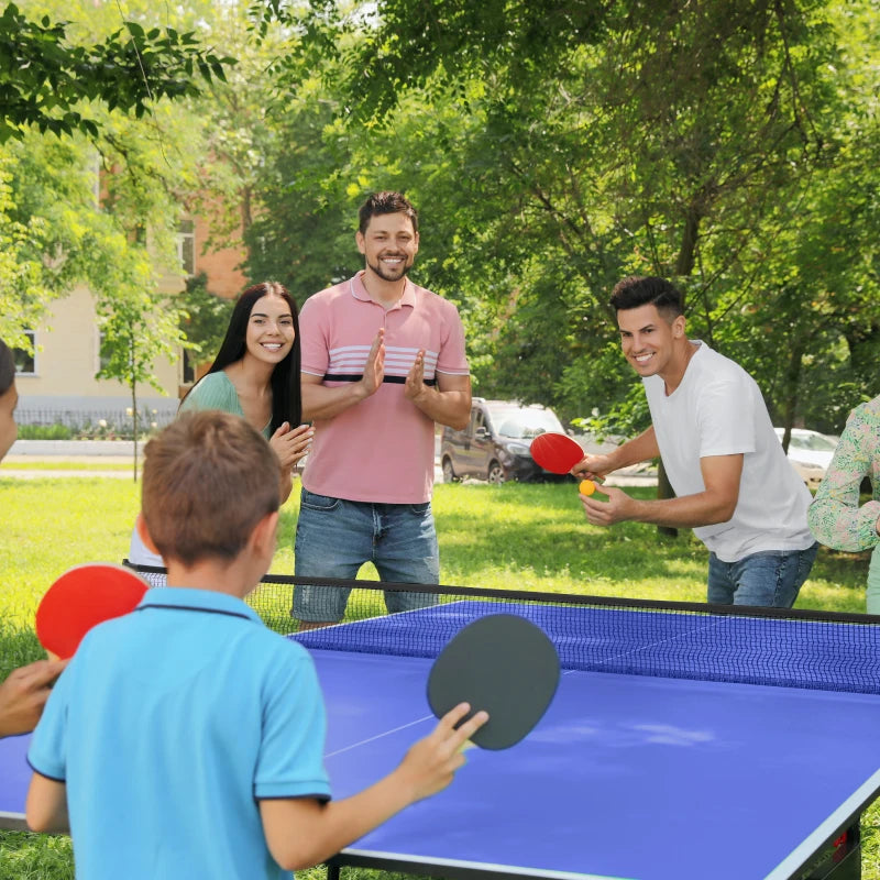 9FT Foldable Table Tennis Table Set with Cover, Net, Paddles, Balls - Blue