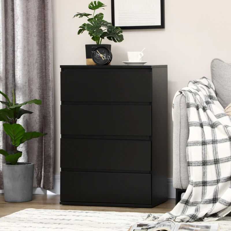 Modern Black 4-Drawer Storage Chest for Bedroom