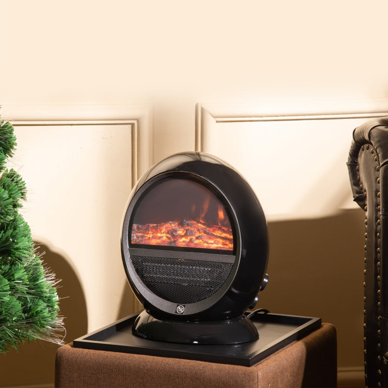 Black Tabletop Electric Fireplace Heater with Realistic Flame Effect