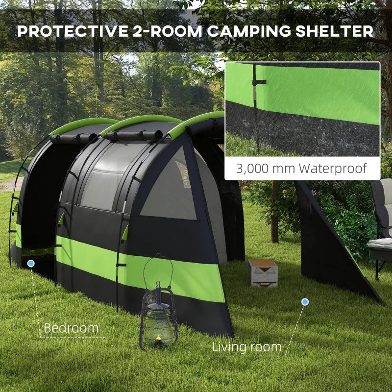 4-Person Black Two-Room Camping Tent with Blackout Feature