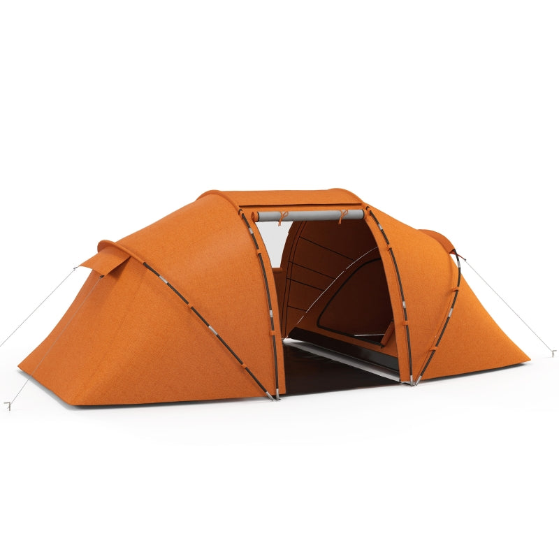 6-Person Orange Camping Tunnel Tent with Two Bedrooms and UV Protection