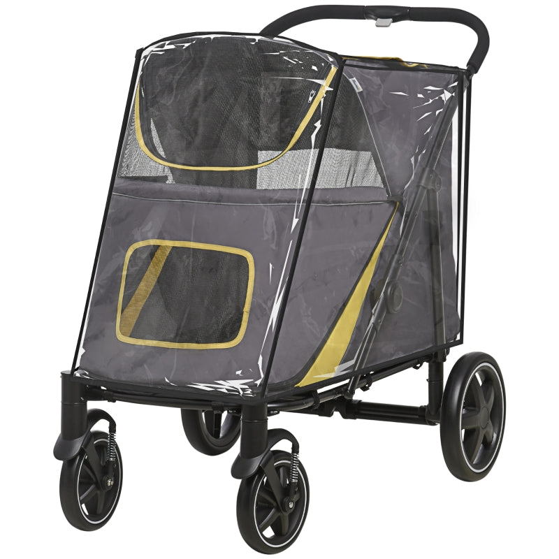 Foldable Pet Travel Stroller with Rain Cover - Grey