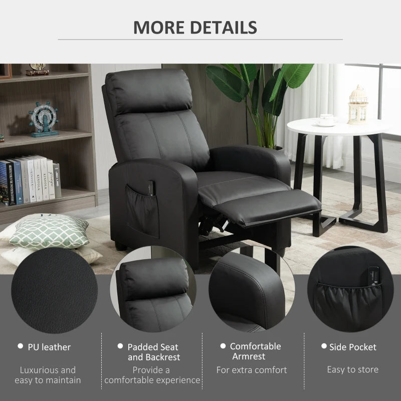 Black Massage Recliner Armchair with Adjustable Leg Rest