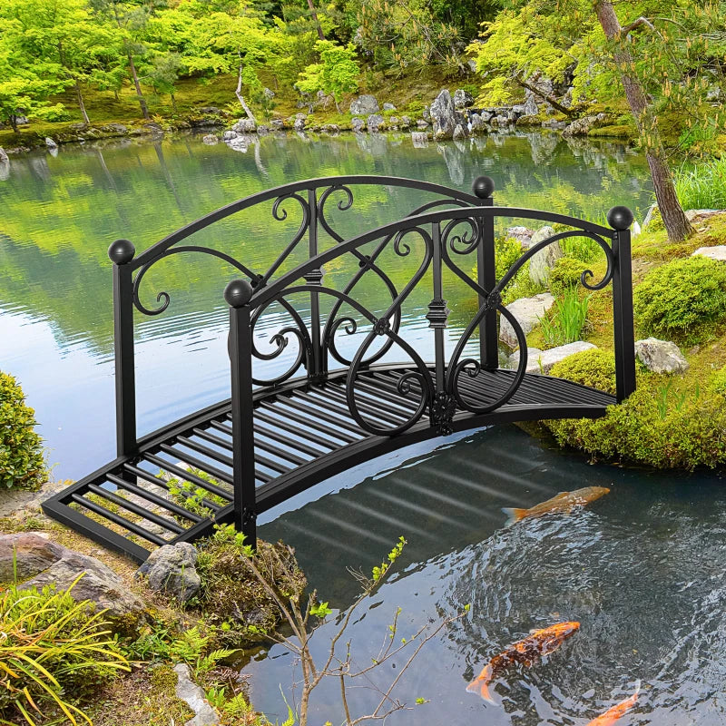 Black Garden Bridge with Safety Railings for Backyard Creek