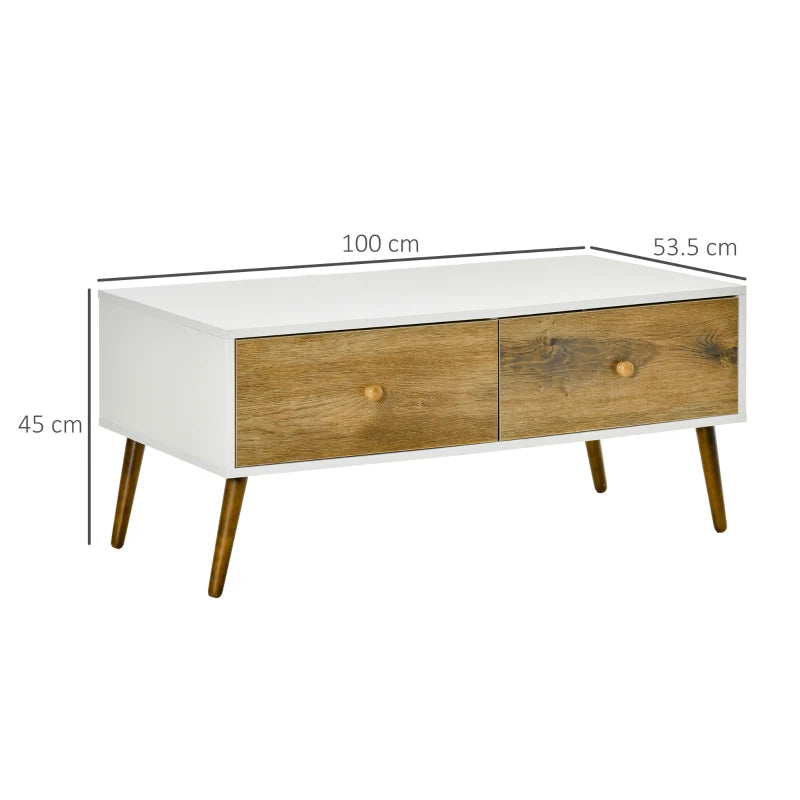 Modern Natural Wood Coffee Table with 4 Storage Drawers