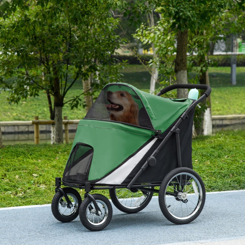 Foldable Pet Stroller with Washable Cushion - Green