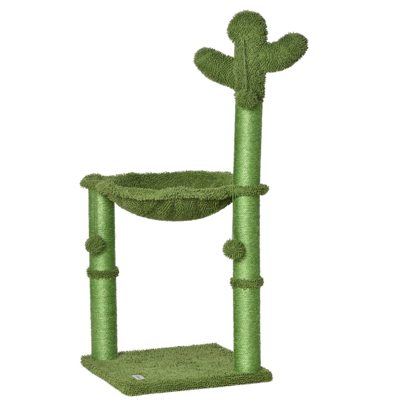 Cat Cactus Tower with Scratching Post, Hammock, Bed & Toy - Green