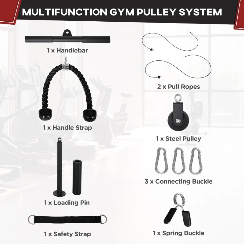 Black Cable Pulley System with 2 x 5kg Olympic Weight Plates for Home Gym