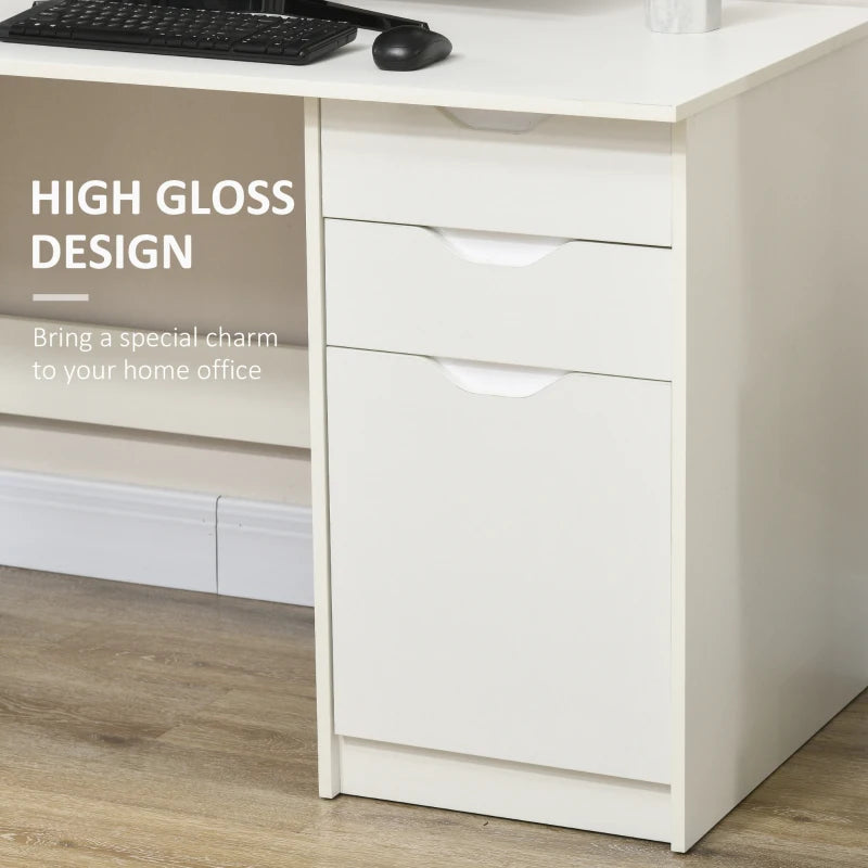 White High Gloss Computer Desk with Drawers and Storage Cabinet, 120x60cm