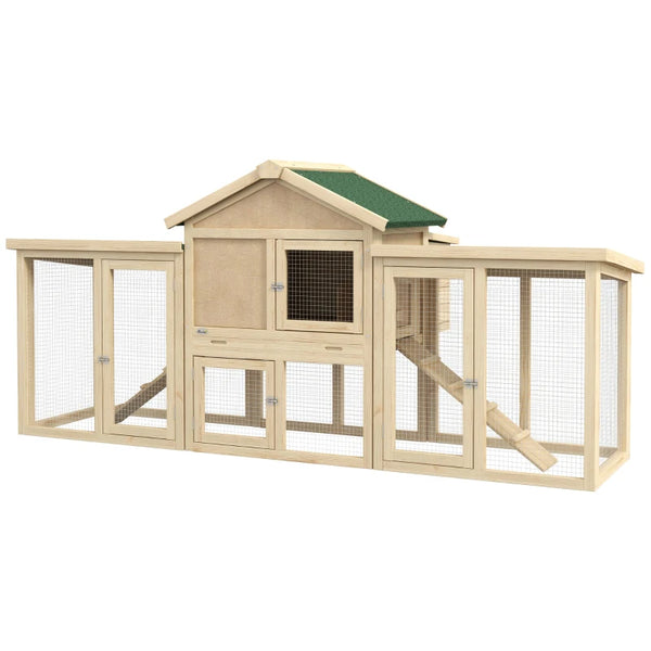 Wooden Chicken Coop with Run and Nesting Box - Large, 204 x 85 x 93cm (Brown)