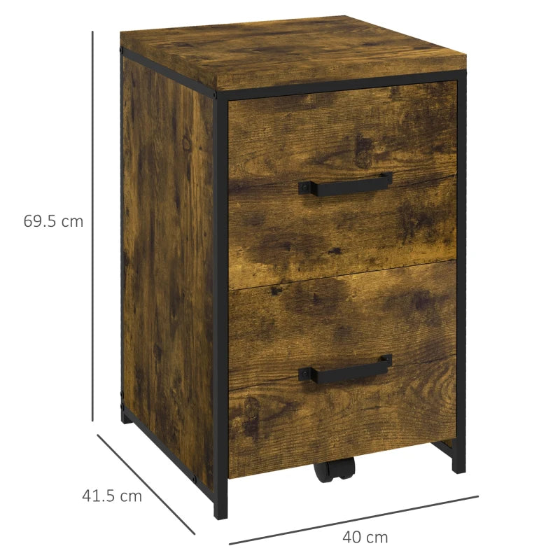 Rustic Brown 2-Drawer Industrial File Cabinet for A4 Size