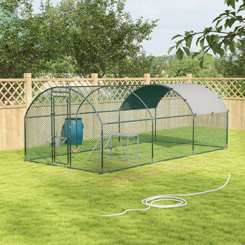 Large Chicken Run with Activity Shelf and Cover, 2.8 x 5.7 x 2m, Green