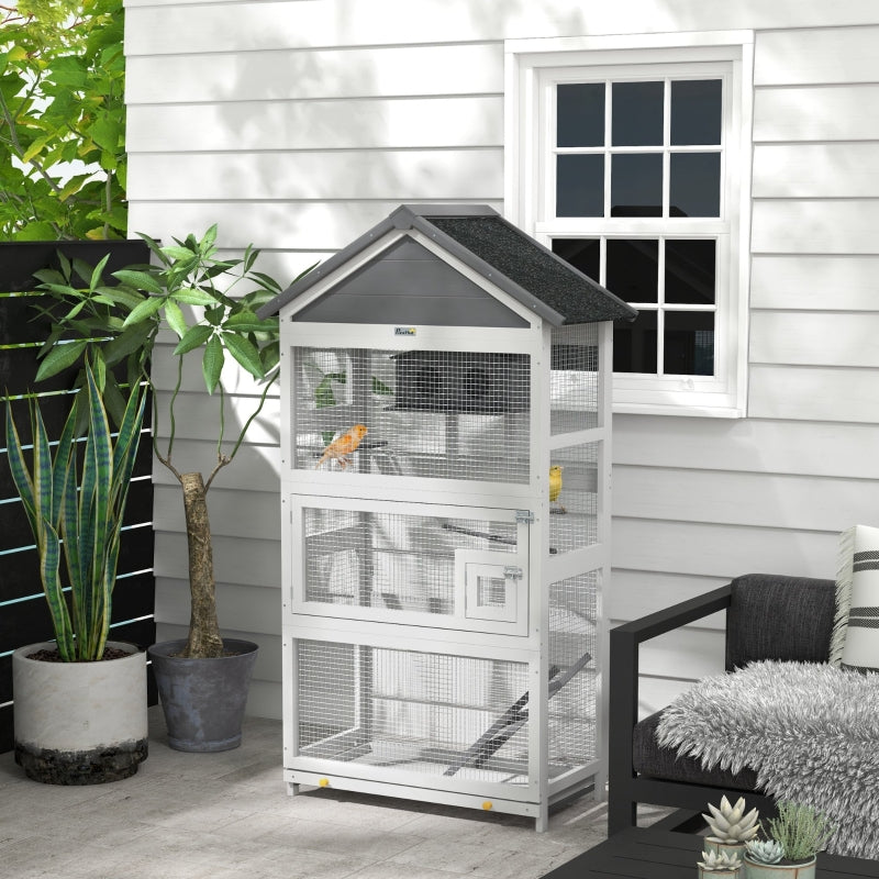 Grey Wooden Bird Cage with Stand for Finches & Parakeets