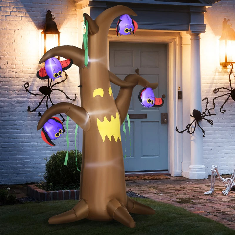 8ft Inflatable Halloween Ghost Tree with Upside-down Bats - Black