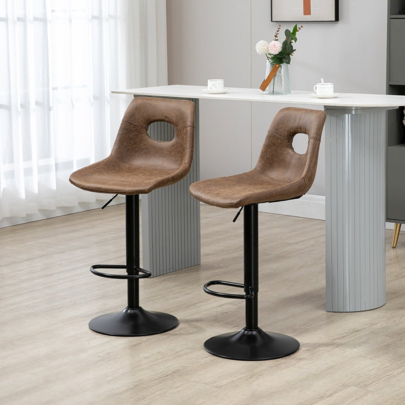 Brown Faux Leather Adjustable Bar Stools Set of 2