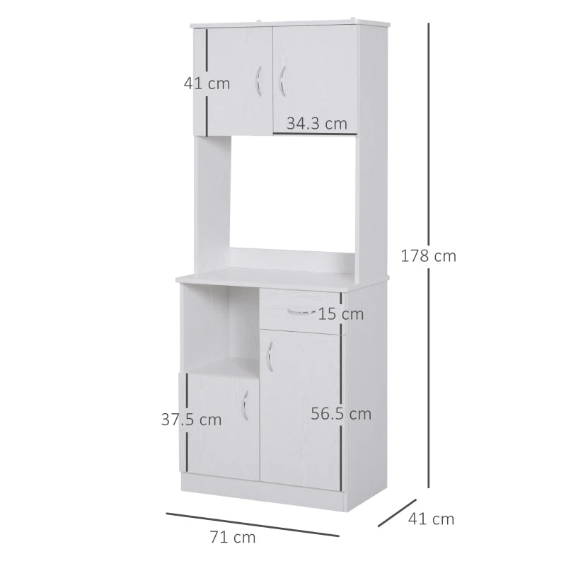 White Tall Kitchen Storage Cabinet with Doors and Shelves