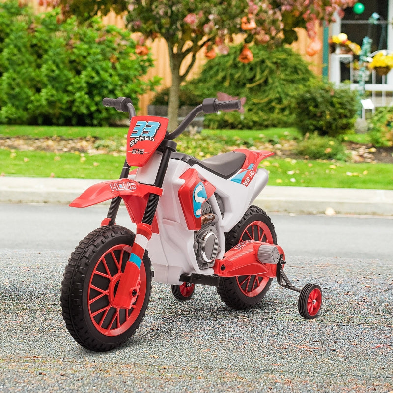 Red Kids Electric Motorcycle with Training Wheels - Ages 3-6