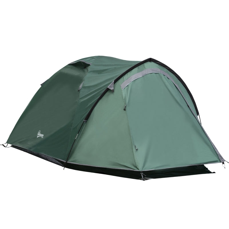 Green 3-4 Person Family Dome Tent with Large Windows - Waterproof